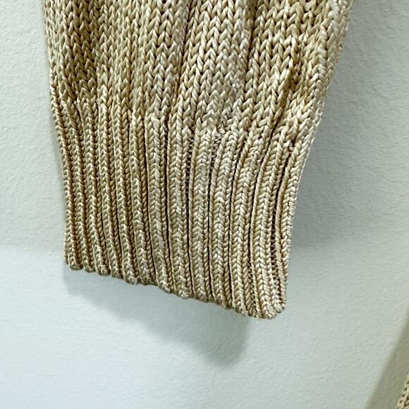 Ralph Lauren Black Label Womens Gold Metallic Silk Cable Knit V Neck Sweater Sm - Picture 5 of 6